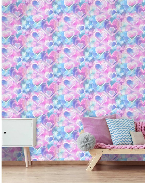 Tapetai "Neon Hearts Pink/Blue" 13785