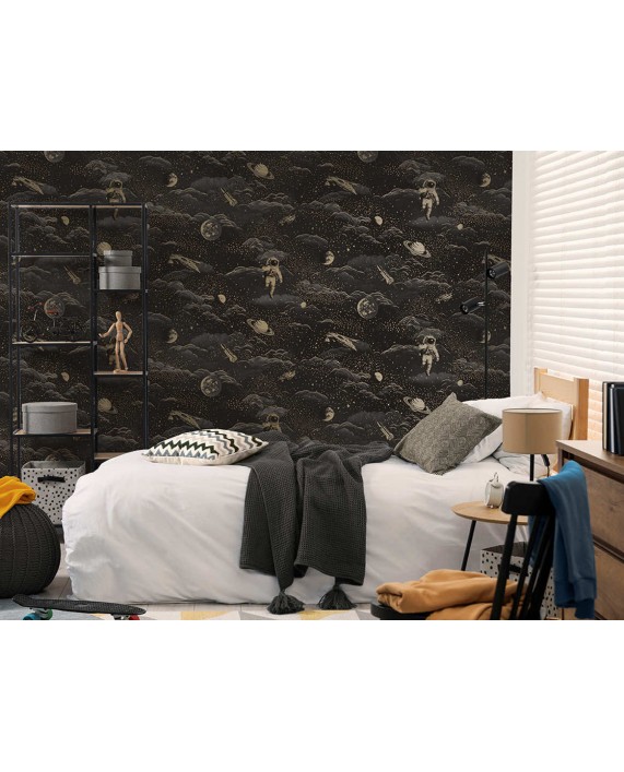 Tapetai "Lost In Space Black, Gold 14050