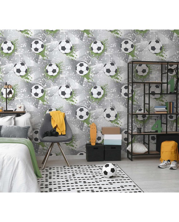 Tapetai "Football Frenzy Grey, Green" 14092 Tapetai "Football Frenzy Grey, Green" 14092