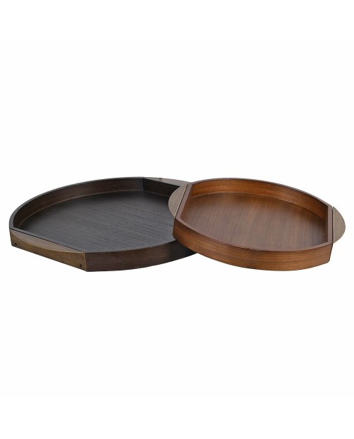 Padėklas su metalinėmis rankenėlėmis "Wood Grain" (tamsus)