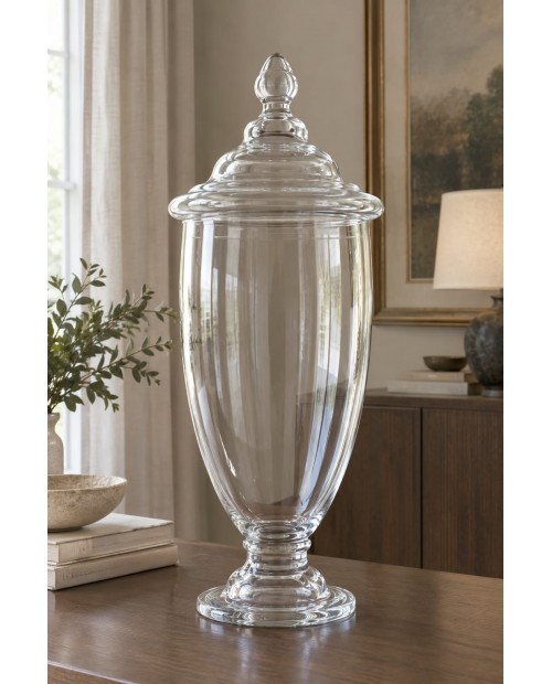 Aukšta plati skaidraus stiklo vaza "Clear glass" su dangteliu Aukšta plati skaidraus stiklo vaza "Clear glass" su dangteliu