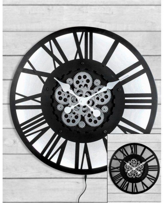 Sieninis laikrodis "BLACK SKELETON MOVING GEARS"
