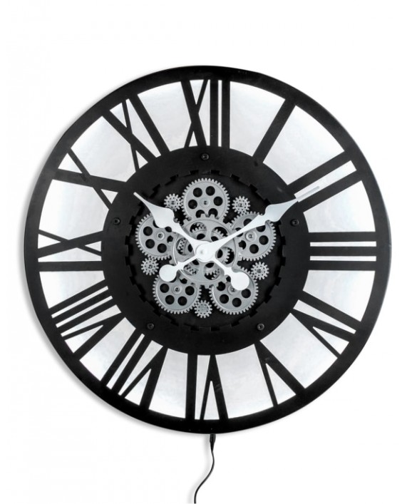 Sieninis laikrodis "BLACK SKELETON MOVING GEARS"