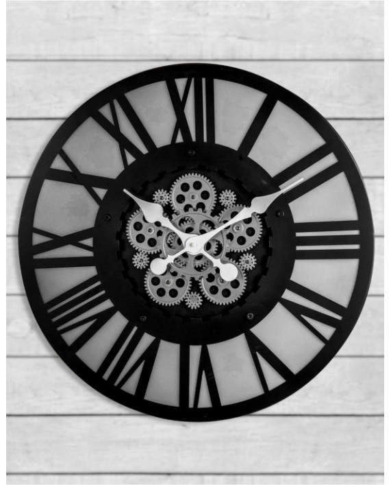 Sieninis laikrodis "BLACK SKELETON MOVING GEARS"