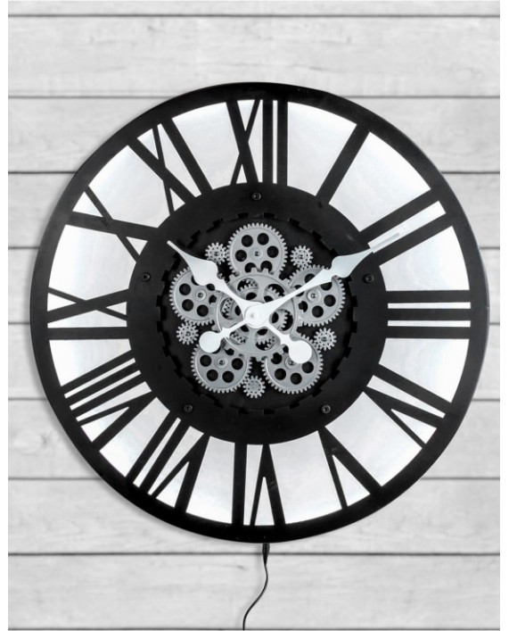 Sieninis laikrodis "BLACK SKELETON MOVING GEARS"