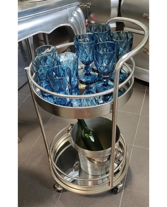 Baro vežimėlis „Antique Silver Mirror“ su veidrodinėmis lentynomis