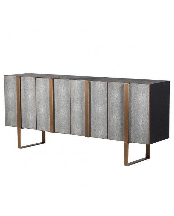 Keturių durelių komoda  "Luxe oak & shagreen" su odiniu fasadu