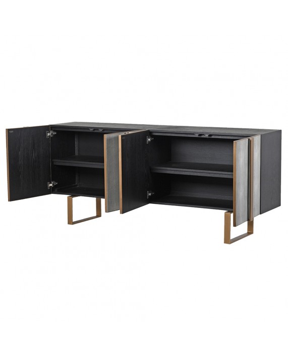 Keturių durelių komoda  "Luxe oak & shagreen" su odiniu fasadu