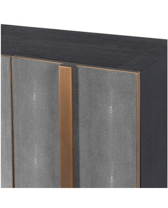 Keturių durelių komoda  "Luxe oak & shagreen" su odiniu fasadu