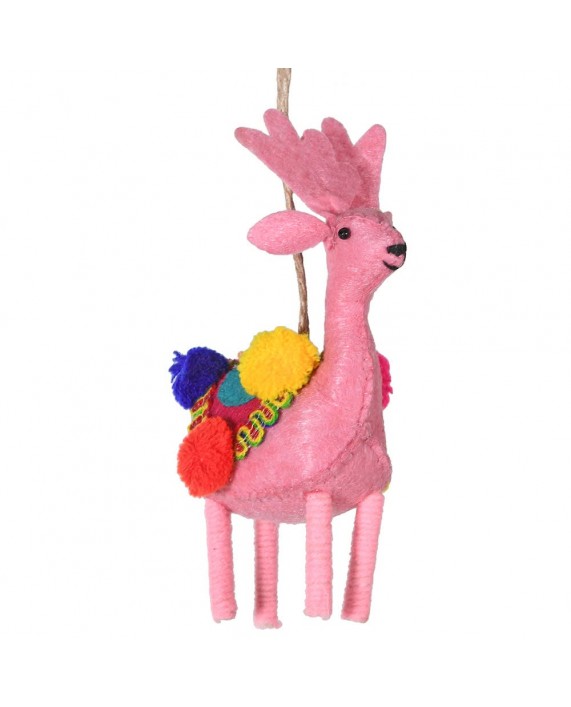 Kalėdinių žaisliukų komplektas "Pink Pompom Reindeer" (4vnt)